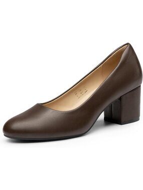 Chic Women's Round Toe Block Heel Office Pumps with Comfort Memory Foam Insole